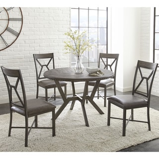 round dining table set. asbury grey faux leather and metal 5-piece round dining set by greyson living table